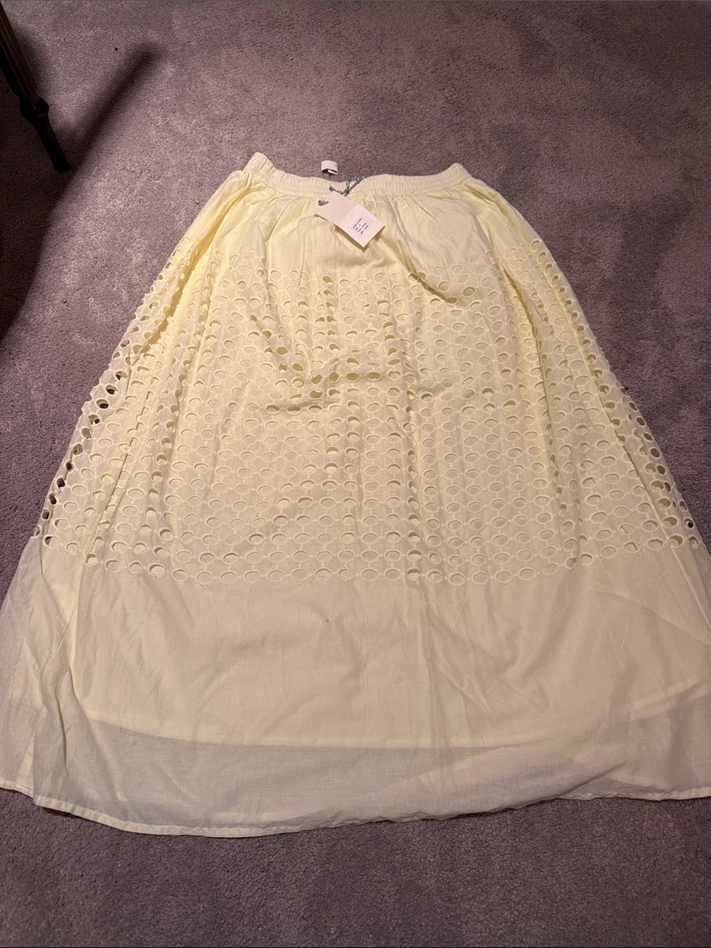 Light Yellow Eyelet Maxi Skirt with Elastic Waist